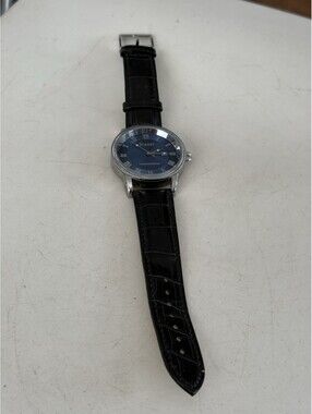 Stauer Mens Urban Blue Watch with Black Leather Strap  Needs Battery, Good Cond